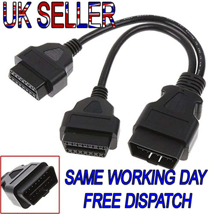 NEW OBD2 OBD II 16Pin Splitter Extension Y Cable Male to Dual Female 30cm