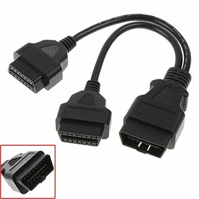 NEW OBD2 OBD II 16Pin Splitter Extension Y Cable Male to Dual Female 30cm
